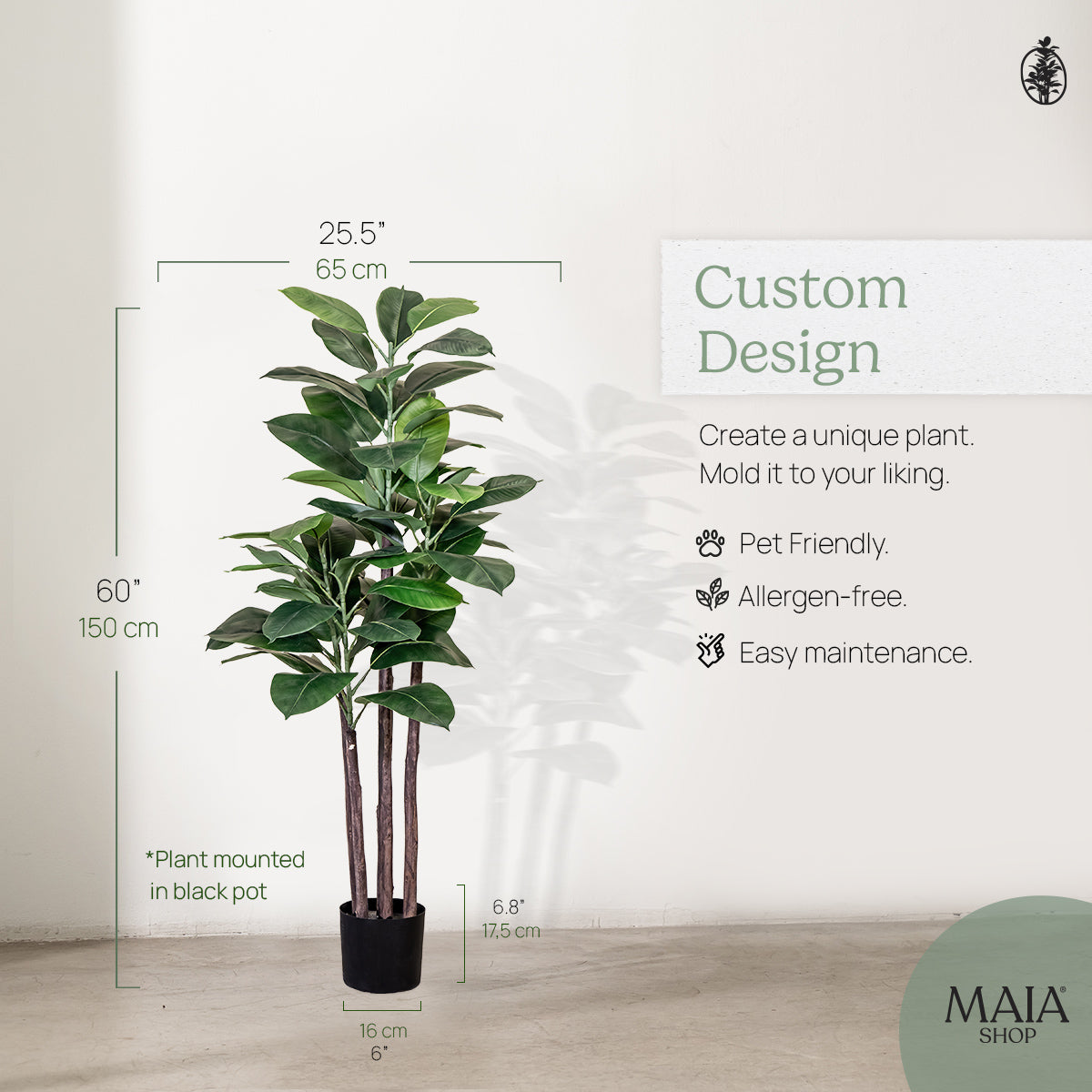 5' Artificial Rubber Tree Measures